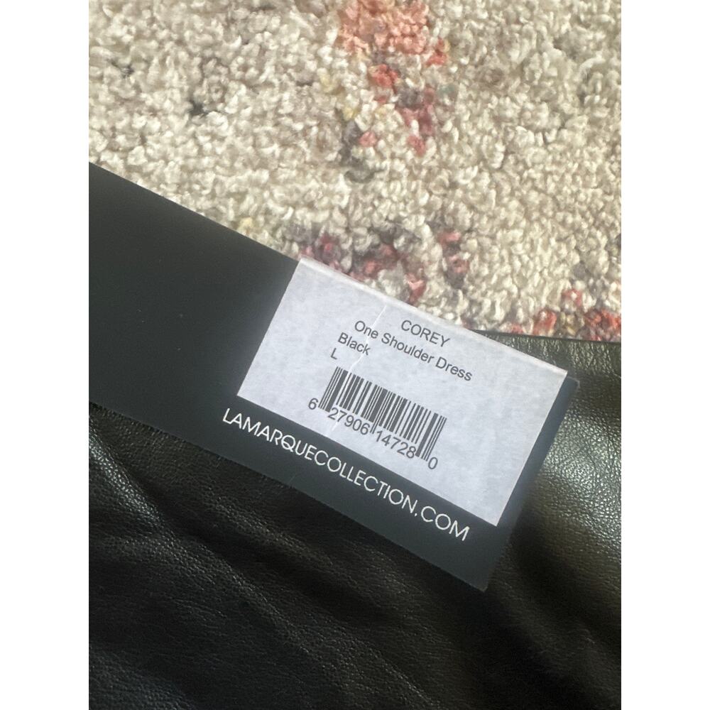 NEW LAMARQUE Corey Draped Lamb Leather One Shoulder Mini Dress Black Sz Large - Picture 8 of 13